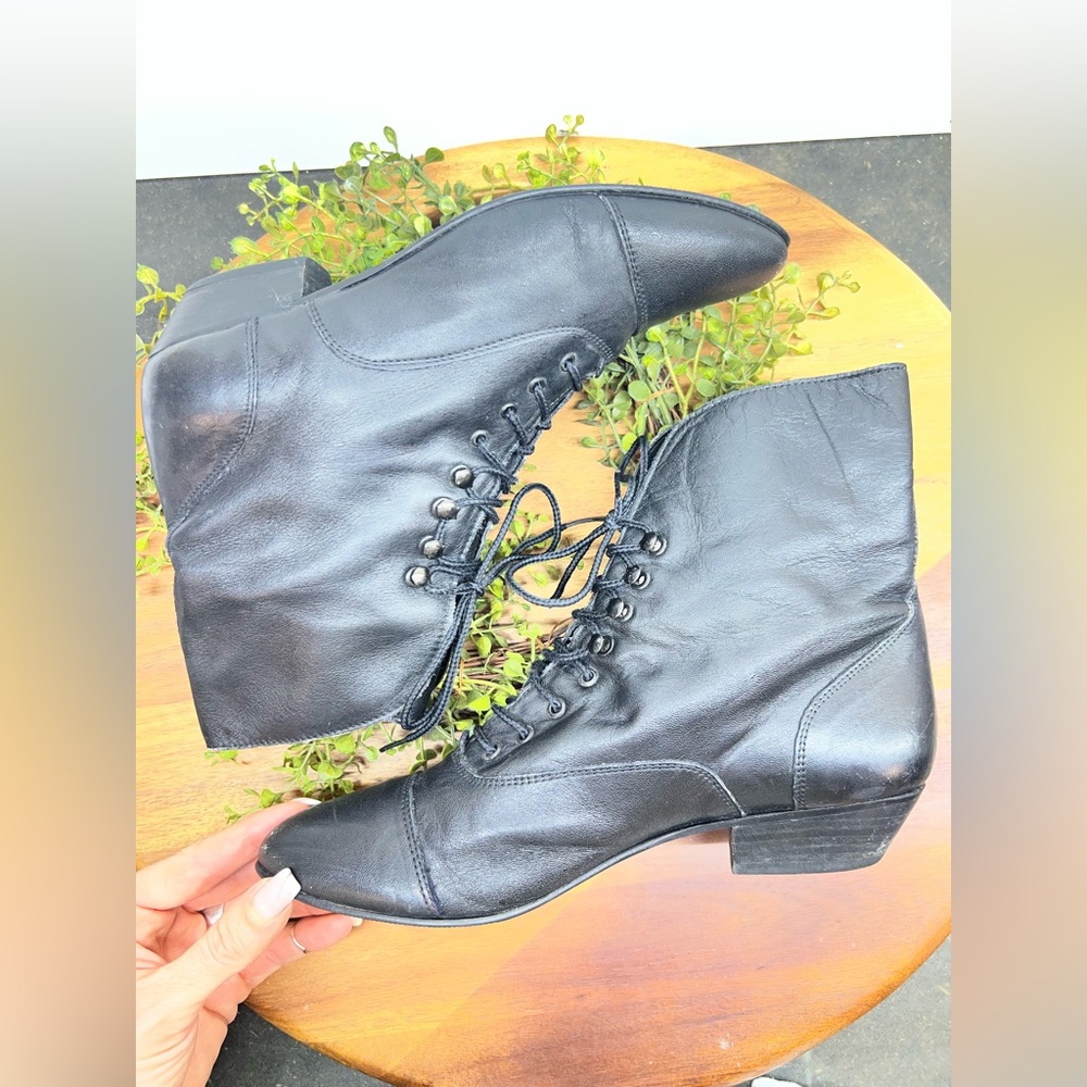 VTG Poppies Black Leather Witchy Granny Leather - Picture 5 of 10